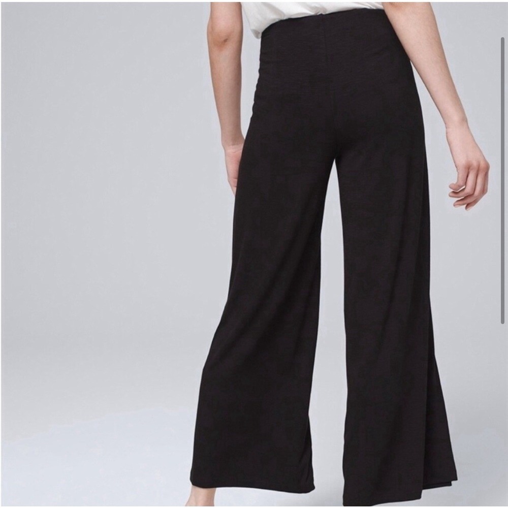 White House Black Market Slub Knit Wrap Wide Leg Cropped Black Pants Small - Picture 12 of 14
